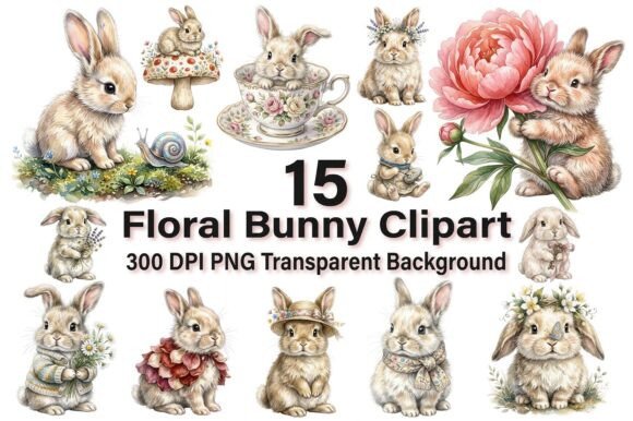 Download Cute Watercolor Floral Bunny Clipart - Premium Resources
