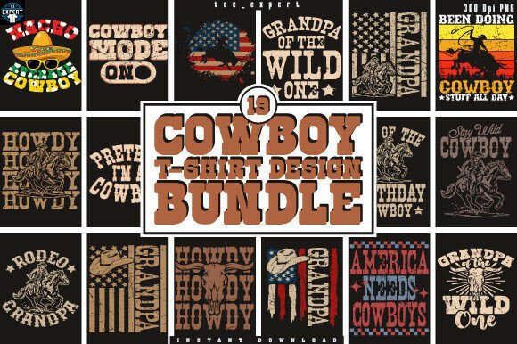 Download Cowboy Western PNG T-shirt Design Bundle - Premium Bundle