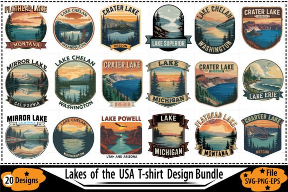 Download Lakes of the USA T-Shirt Design Bundle - Premium Bundle